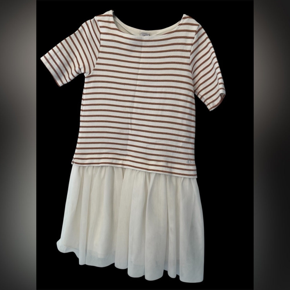 Petit Bateau White and Brown Striped Top us 10 yrs 140cm